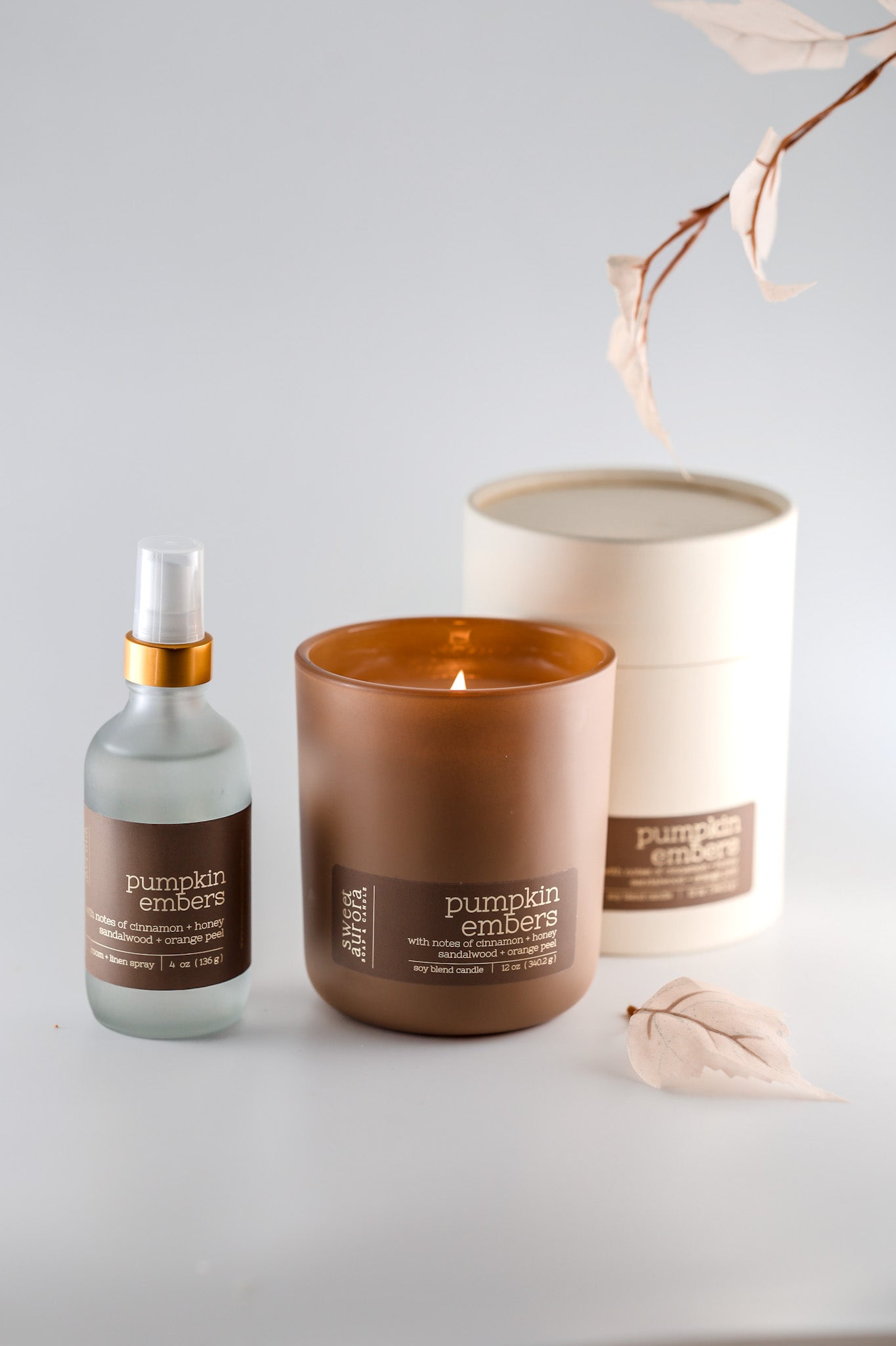 Pumpkin Embers Wooden Wick Candle + Room Spray Duo