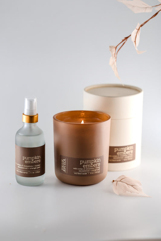 Pumpkin Embers Wooden Wick Candle + Room Spray Duo