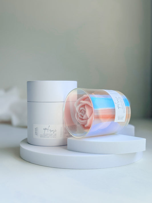 Opal Rose luxury Mother's Day gift set with rose shaped candle by Sweet Aurora Co New Jersey
