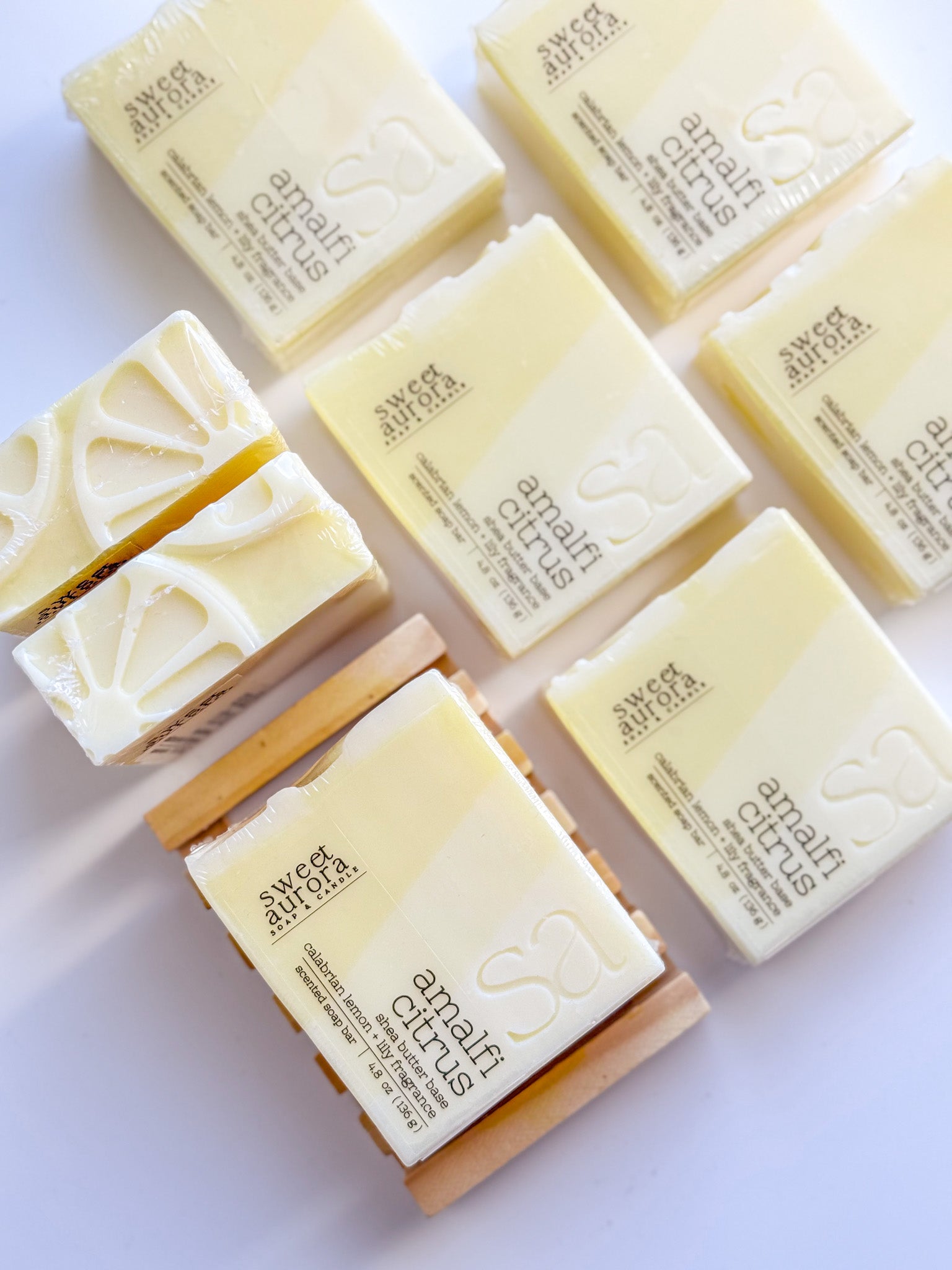 Amalfi Citrus handmade lemon soap bar with ombre stripes by Sweet Aurora
