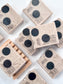 Cafecito Dots coffee soap bars with espresso grounds and signature black dot design