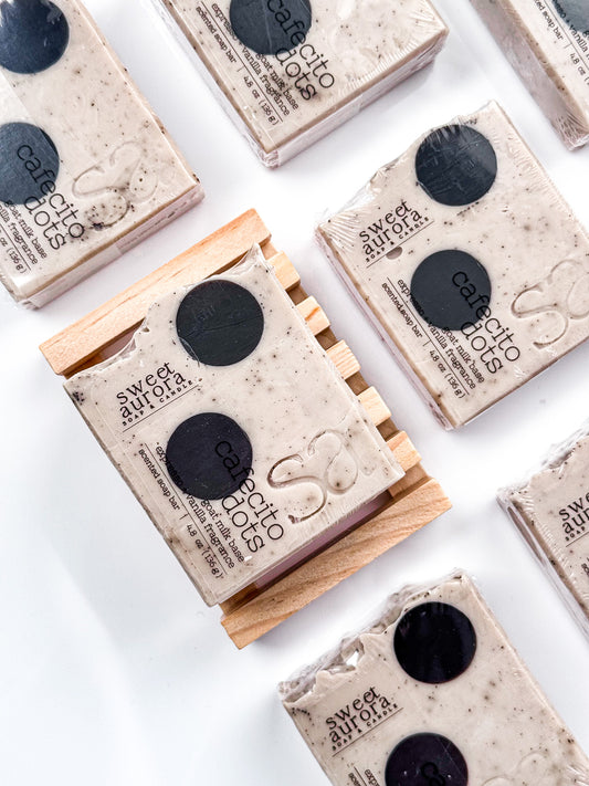 Cafecito Dots coffee scrub soap with espresso grounds and coffee extract by Sweet Aurora