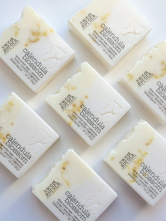 Calendula Blossom soap by Sweet Aurora with real calendula flower petals