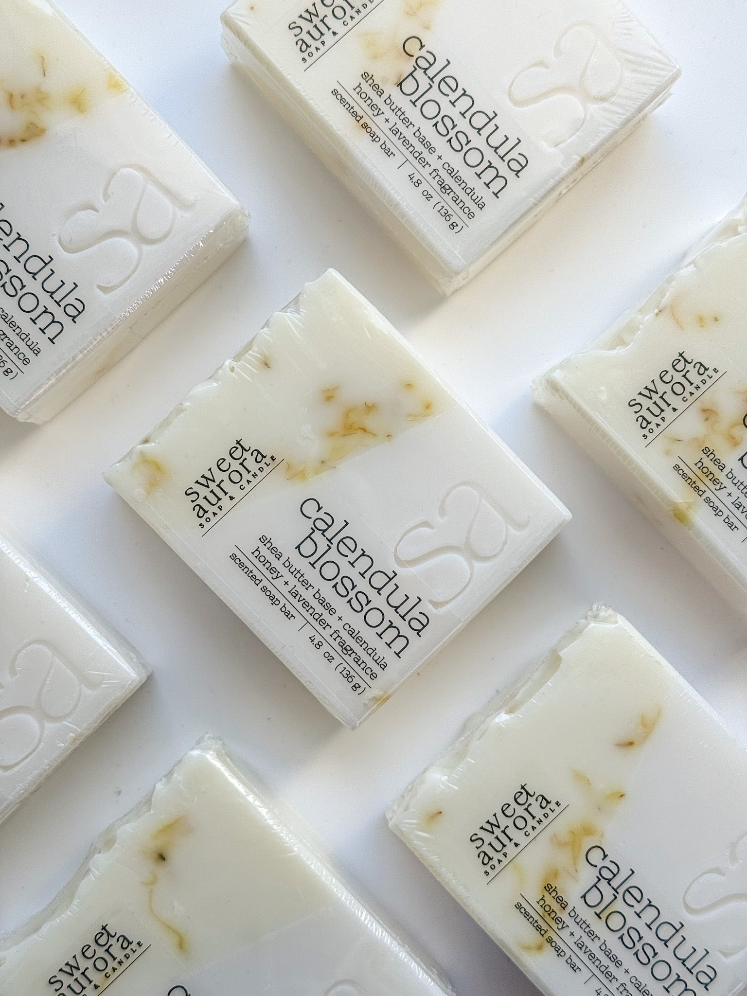 handmade calendula blossom soap with real calendula petals by Sweet Aurora