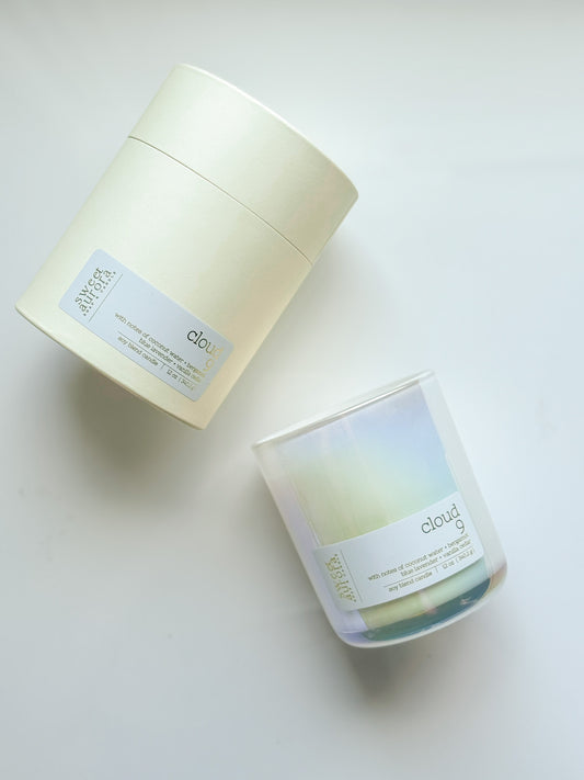 Cloud 9 blue lavender soy wooden wick candle with coordinating gift box