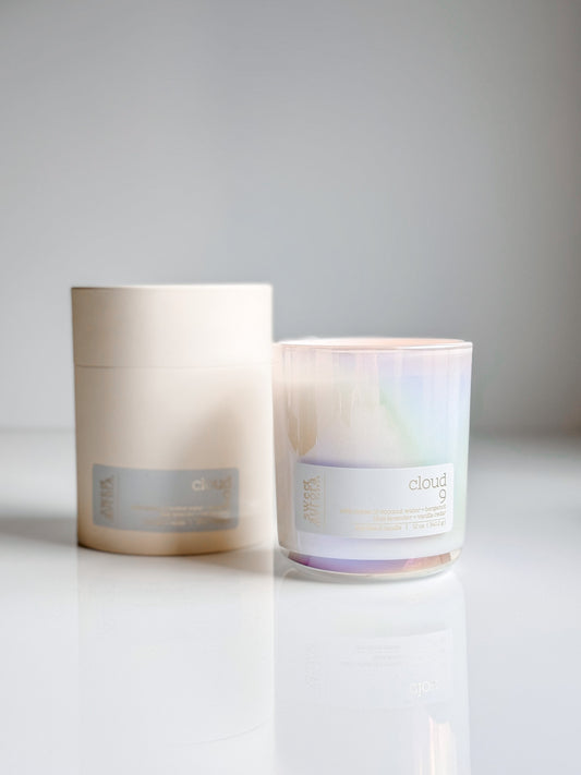 Lit Cloud 9 blue lavender soy wooden wick candle with gift packaging