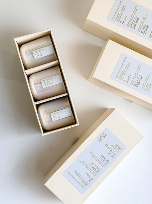 Mini soy candle discovery set with three 2.5 oz candles in gift box