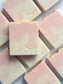 Papaya Mango tropical soap bars with bright orange and yellow swirled design