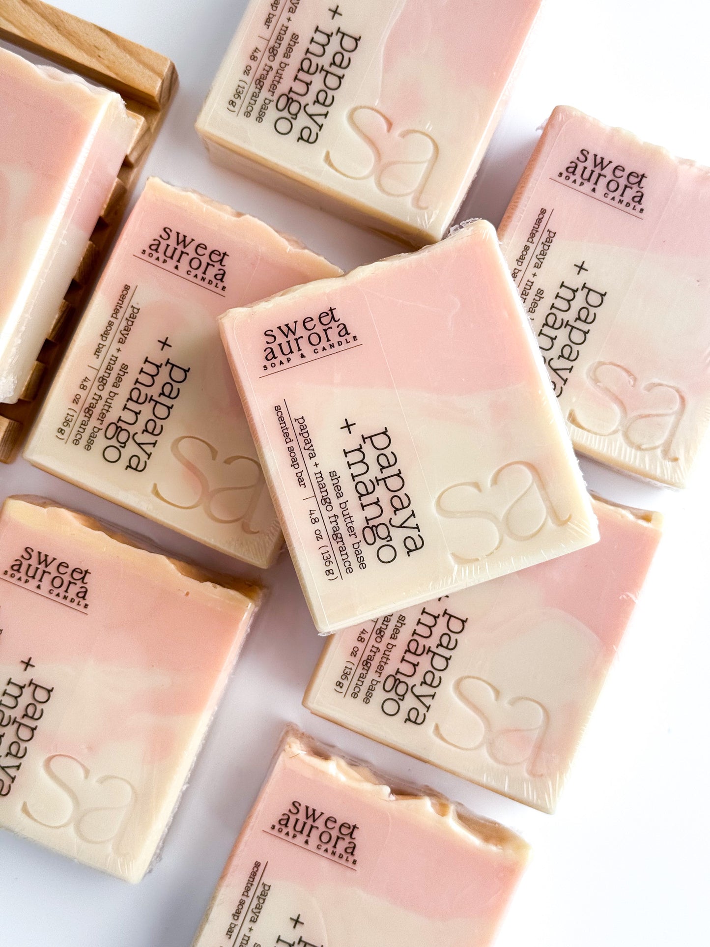 Papaya Mango soap bar by Sweet Aurora with papaya, mango, pineapple and coconut fragrance