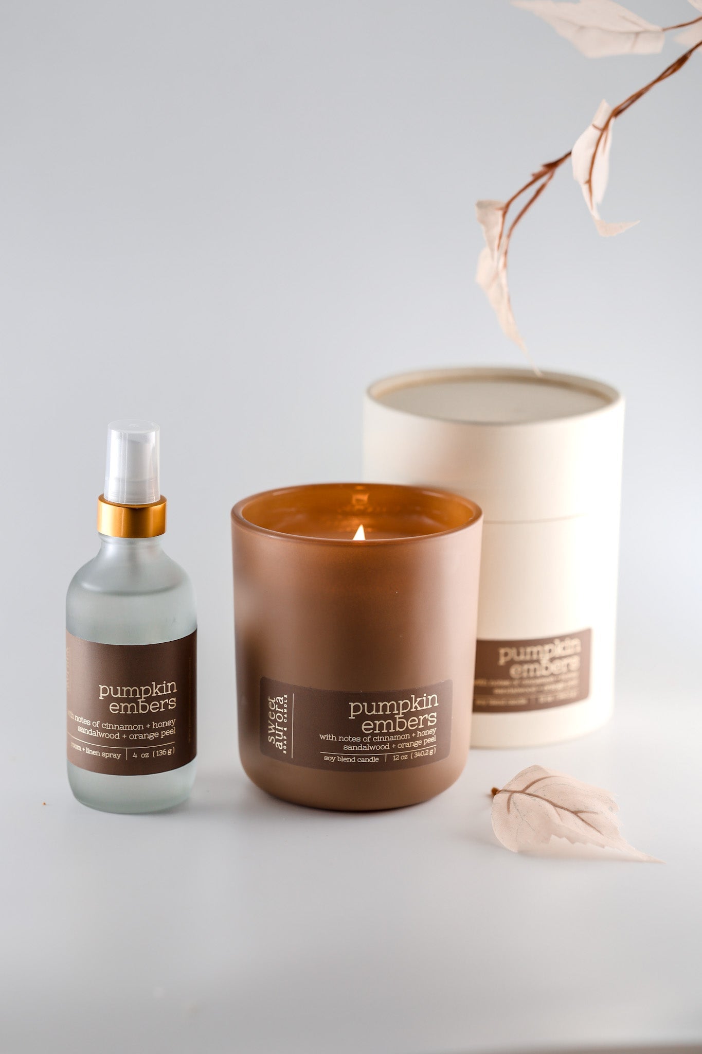 Pumpkin Embers Wooden Wick Candle + Room Spray Duo - Sweet Aurora Co