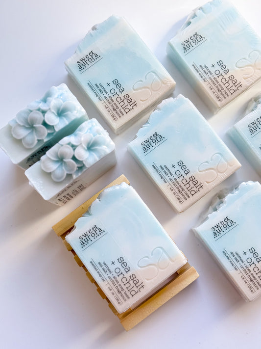 Sea Salt + Orchid handcrafted oatmeal and shea butter soap bar by Sweet Aurora