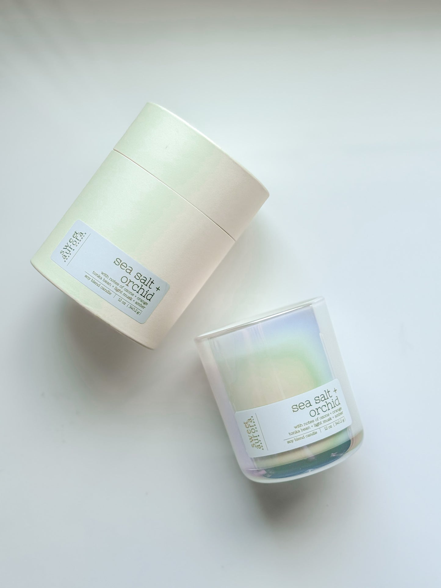 Sea Salt + Orchid soy wooden wick candle with coordinating gift box