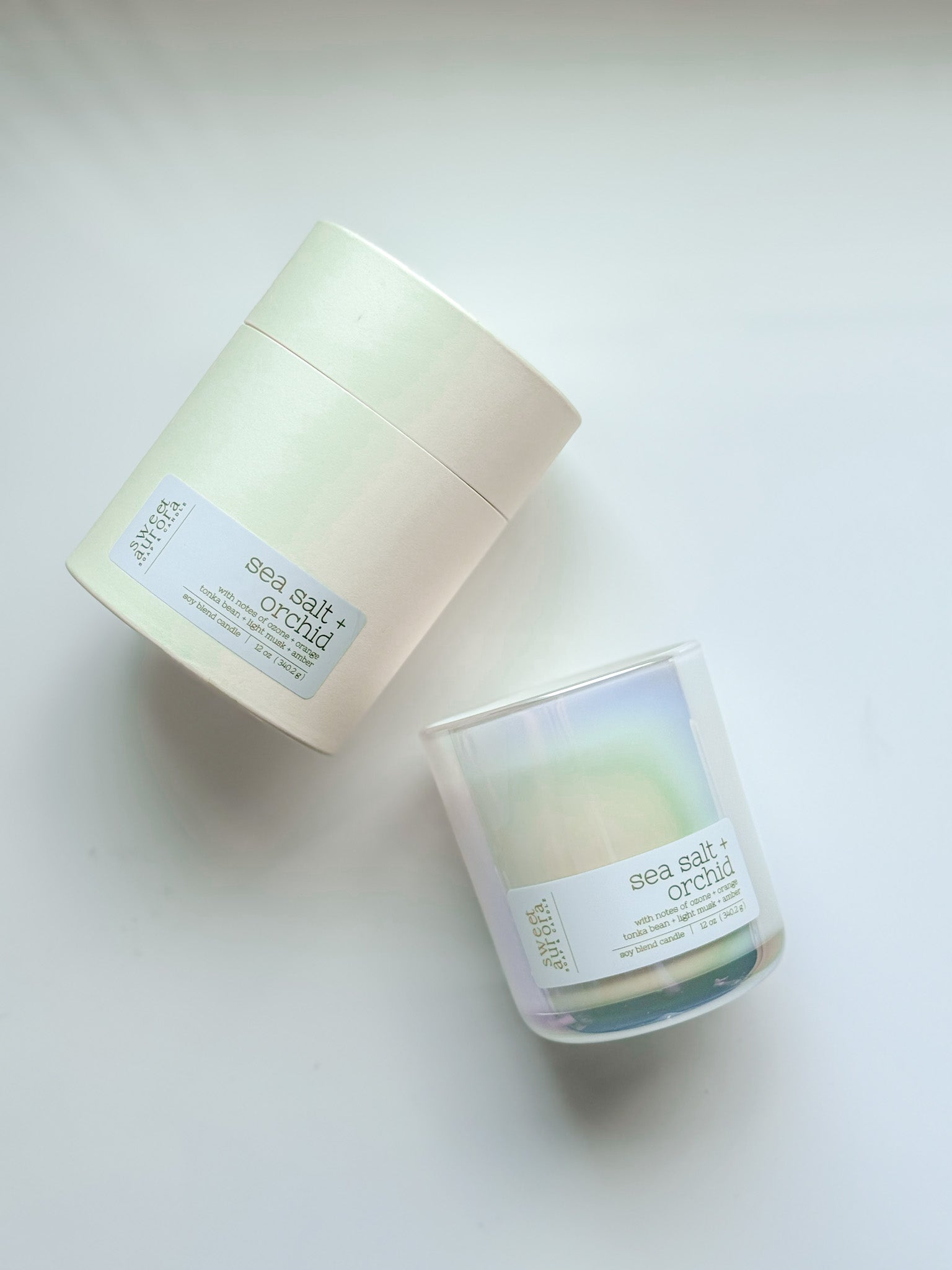 Sea Salt + Orchid soy wooden wick candle with coordinating gift box